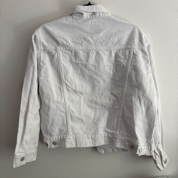 Old Navy‎ White Denim Jacket Womens Size L Button Front Long Sleeve Jean Coat - Picture 7 of 9